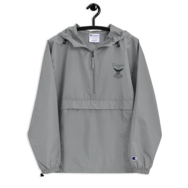 Grey Drip Embroidered Champion Packable Jacket